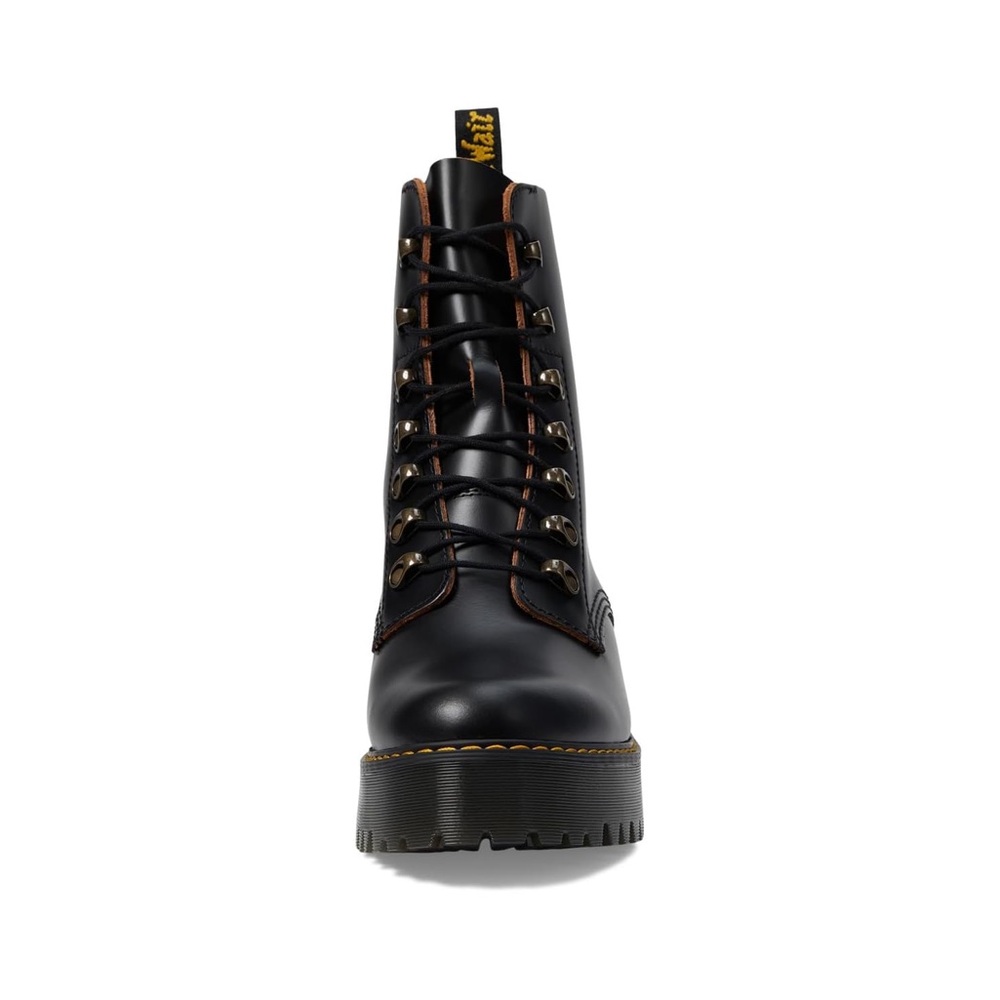 Dr Martens Leona Nubuck Leather Platform Combat Boots Woman Black NEW - Picture 2 of 9